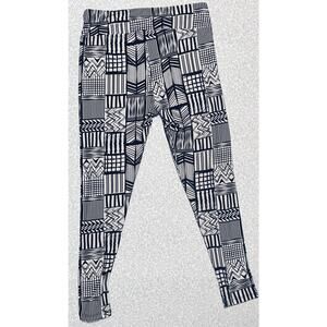 LuLaRoe TC Tall & Curvy Leggings Black White Geometric Print EUC